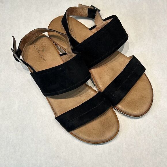 Caslon Black Suede Leather Claire Slingback Sandals Womens Sz 6 Adjustable Buckl - Picture 8 of 9